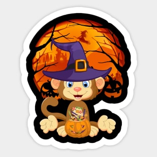 Monkey pumpkin witch Sticker